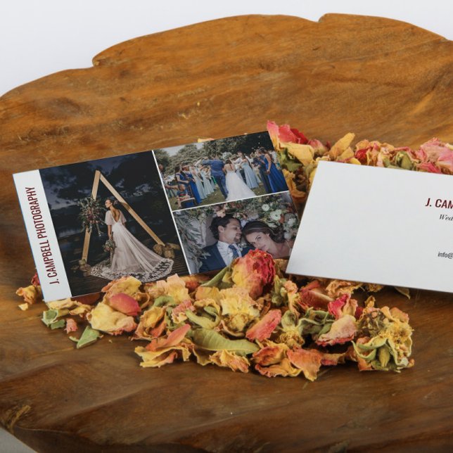 Burgundy 3 Photo Collage Professional Photographer Business Card (Creator Uploaded)