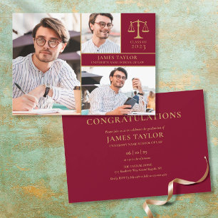 Burgundy 3 Photo Law School Graduation Party Invitation