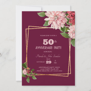 Burgundy 50th Anniversary   Birthday   Wedding  Invitation
