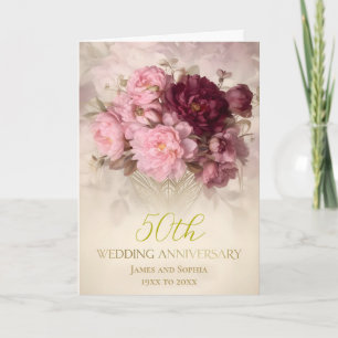 Burgundy 50th Golden Wedding Anniversary Card