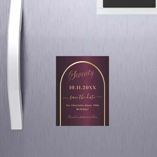 Burgundy 70th birthday Save the Date magnet (Creator Uploaded)