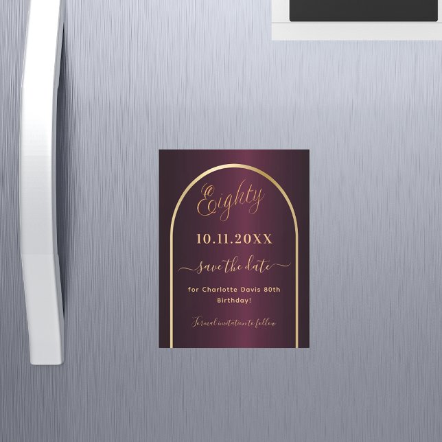 Burgundy 80th birthday Save the Date magnet (Creator Uploaded)