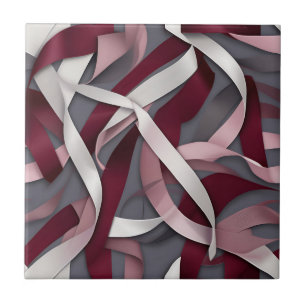 Burgundy Abstract Ribbon Ceramic Tile