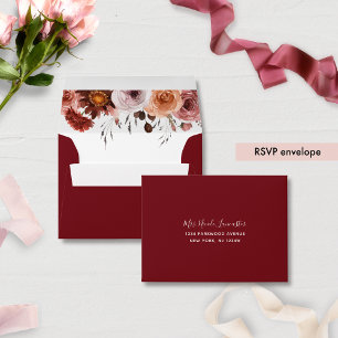 Burgundy Addressed RSVP, Burgundy Blush Floral Envelope