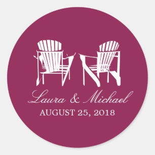 Burgundy Adirondack Chairs   Wedding Classic Round Sticker