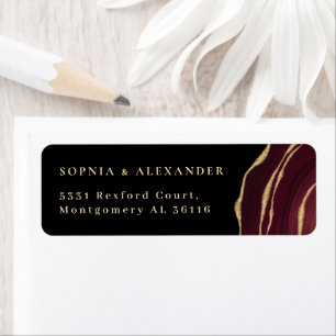 Burgundy agate black background return address label
