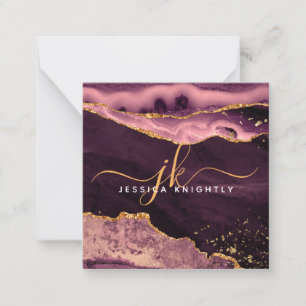 Burgundy Agate Geode Gold Glitter Script Monogram Card