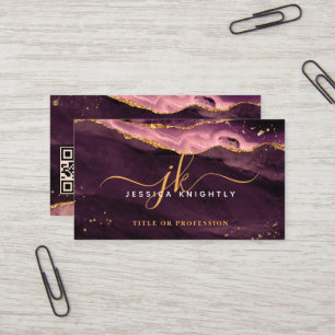Burgundy Agate Geode Monogram Gold Script Business Card