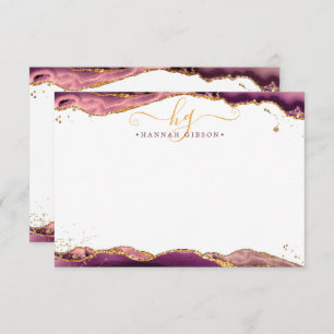 Burgundy Agate Geode Monogram Script Gold Glitter Card