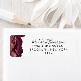 Burgundy Agate Geode Script Typography Address Return Address Label