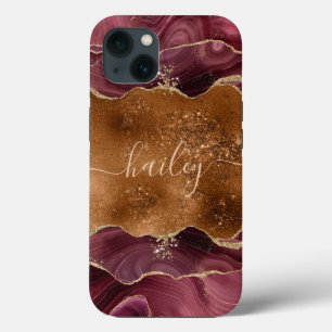 burgundy agate glitter marble   iPhone 13 case