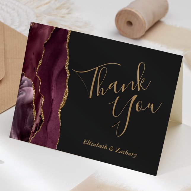 Burgundy Agate Gold Dark Wedding Thank You Card (Creator Uploaded)