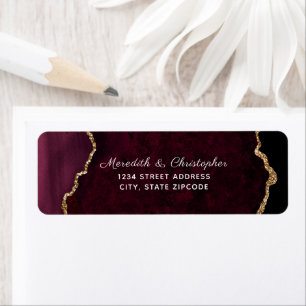 Burgundy Agate Gold Glitter Wedding Return Address Return Address Label