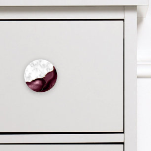 Burgundy Agate Gold Glitter White Marble Ceramic Knob