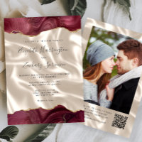 Burgundy Agate Ivory Silk Photo QR Code Wedding