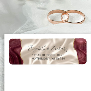 Burgundy Agate Ivory Silk Wedding Return Address Label