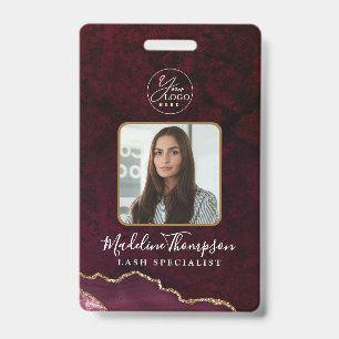 Burgundy Agate Marble Business Logo Company ID Badge