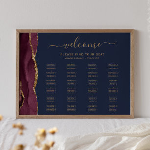 Burgundy Agate Navy Alphabetical Wedding Seating Poster