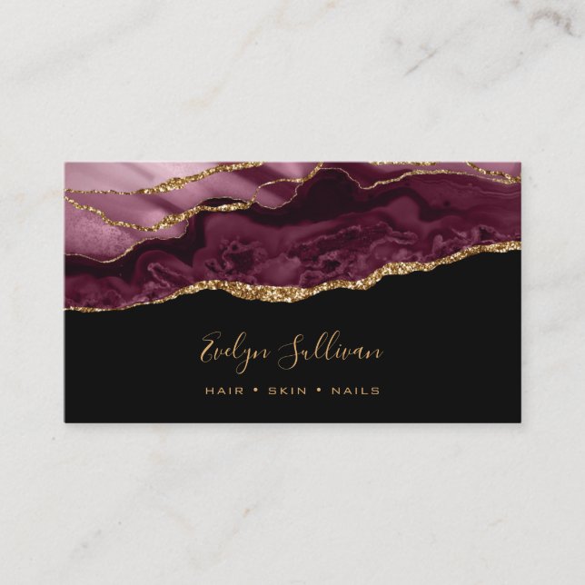 burgundy agate on black business card (Front)