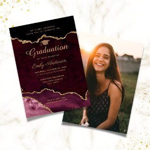 Burgundy Agate Photo Graduation Invitation