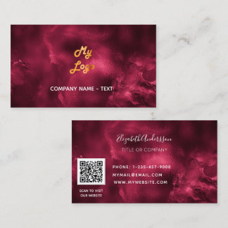 Burgundy agate qr code logo elegant business card