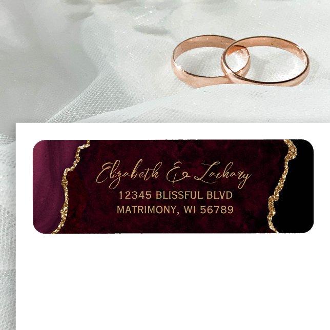 Burgundy Agate Script Wedding Return Address Label (Creator Uploaded)