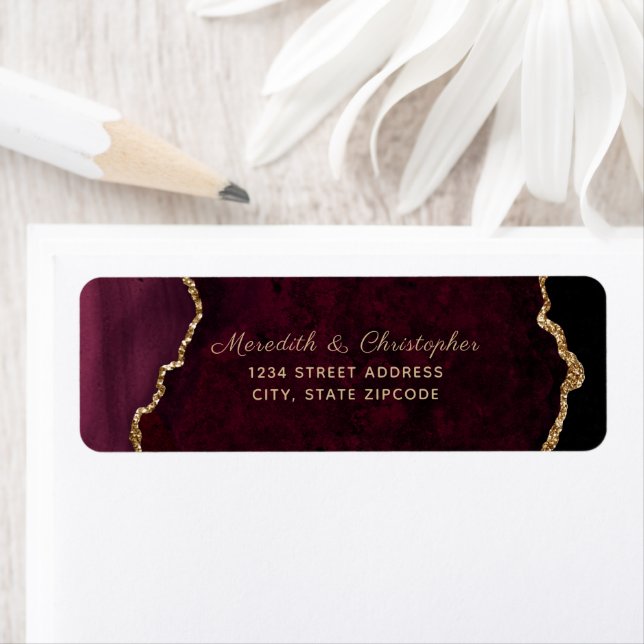 Burgundy Agate Wedding Return Address Label (Insitu)