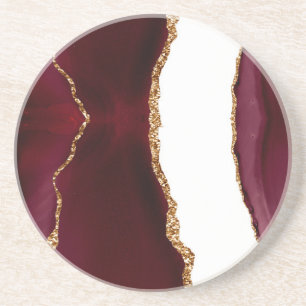 Burgundy Agate with Gold Glitter Veins Coaster