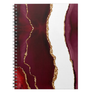 Burgundy Agate with Gold Glitter Veins Notebook