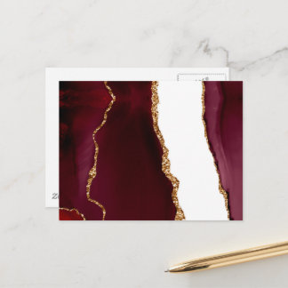 Burgundy Agate with Gold Glitter Veins Postcard