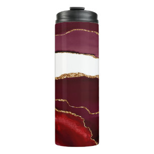 Burgundy Agate with Gold Glitter Veins Thermal Tumbler