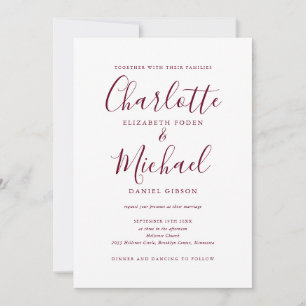 Burgundy All In One Simple Elegant Wedding Invitation