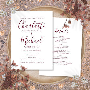Burgundy All In One Simple Elegant Wedding Invitation