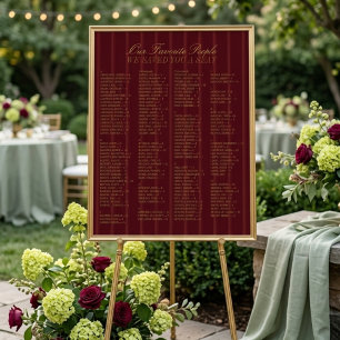 Burgundy Alphabetical Wedding Seating Chart