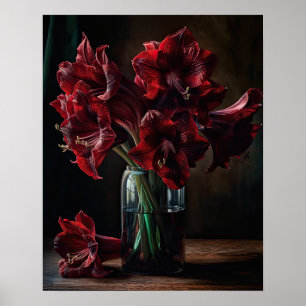 Burgundy Amaryllis Flowers Art Print Poster