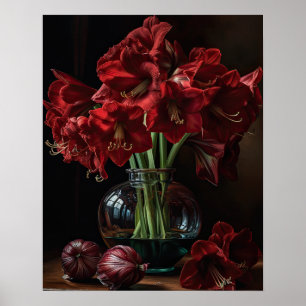 Burgundy Amaryllis Flowers Art Print Poster