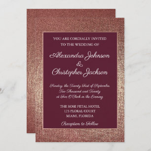 Burgundy amd Rose Gold Foil Fabric Wedding Invitation