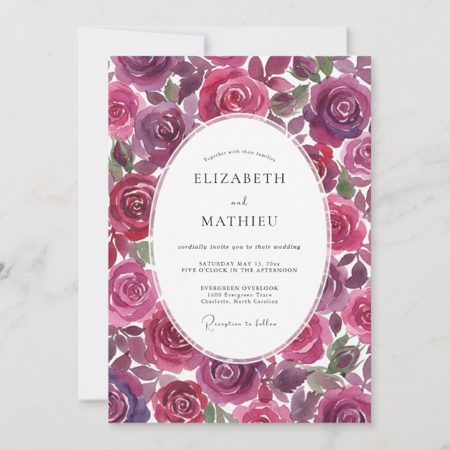 Burgundy Amethyst Painted Wedding Invitation (Front)