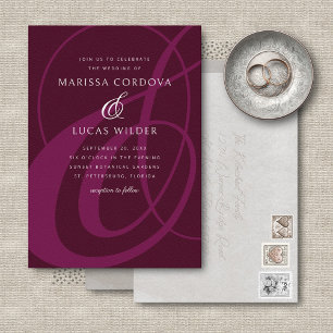 Burgundy Ampersand Script Calligraphy Wedding Invitation