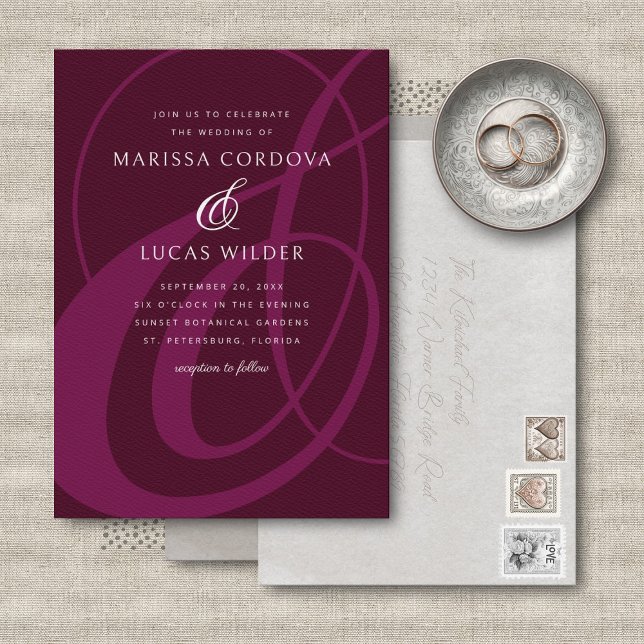 Burgundy Ampersand Script Calligraphy Wedding Invitation (Creator Uploaded)