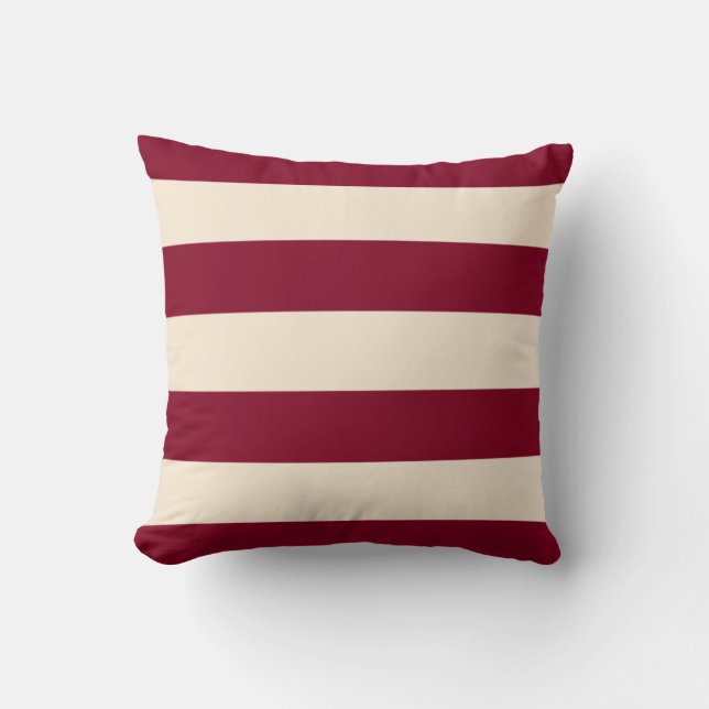 Burgundy and Antique White Stripes Cushion (Front)
