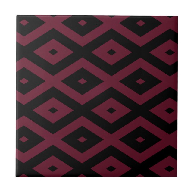 Burgundy and black diamond pattern ceramic tile (Front)
