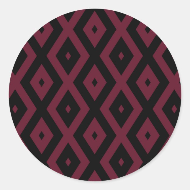 Burgundy and black diamond pattern classic round sticker (Front)