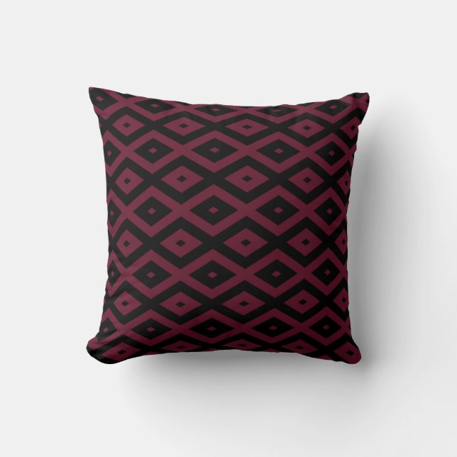 Burgundy and black diamond pattern cushion (Front)