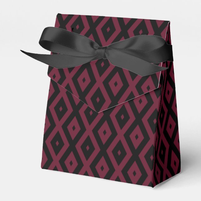 Burgundy and black diamond pattern favour box (Front Side)