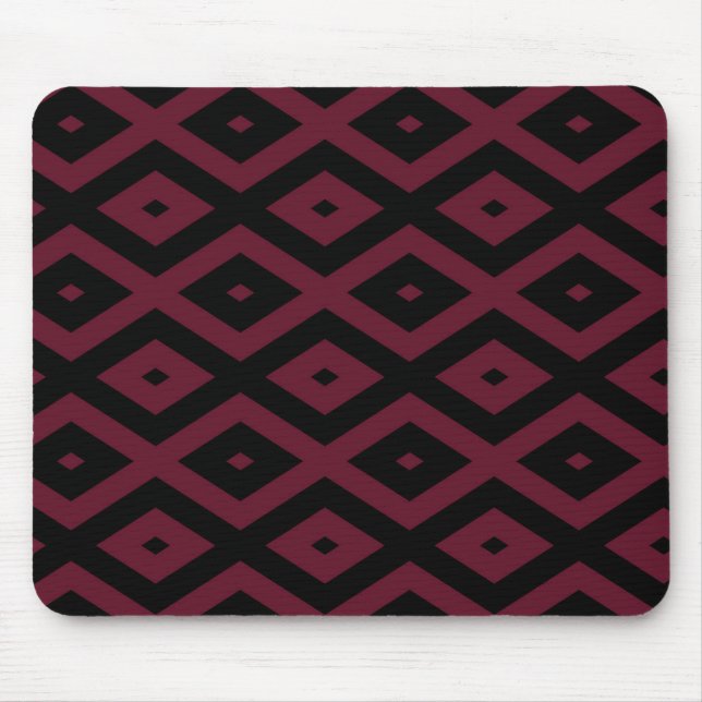 Burgundy and black diamond pattern mouse pad (Front)