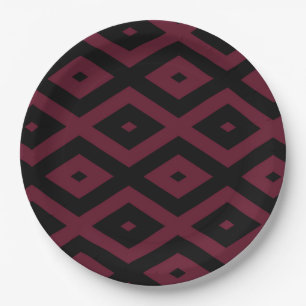 Burgundy and black diamond pattern paper plate