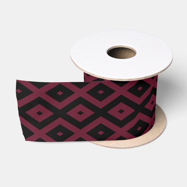 Burgundy and black diamond pattern satin ribbon (Spool)
