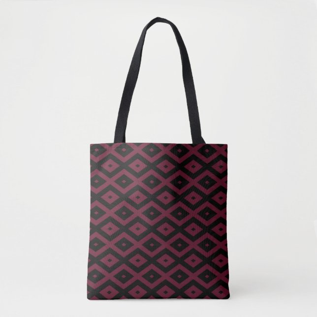 Burgundy and black diamond pattern tote bag (Front)