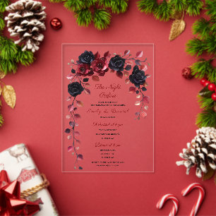 Burgundy AND BLACK floral rehearsal dinner invite Acrylic Invitations